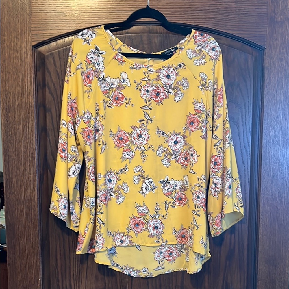 Papermoon Yellow and Pink Asymmetrical Blouse with 3/4 Sleeves